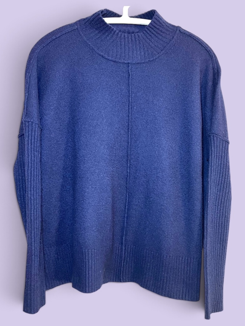 Vera Wang Navy Blue Nubby Knit Mock Neck Sweater Size M